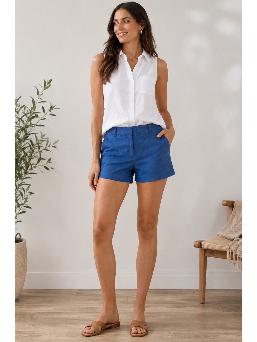 LOFT Riviera Curvy Shorts 2P Petite Blue Tailored Stretch